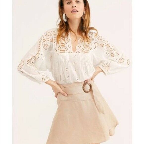 Free People Higher Ground Mini Skirt Beige Size 2 - Picture 2 of 6